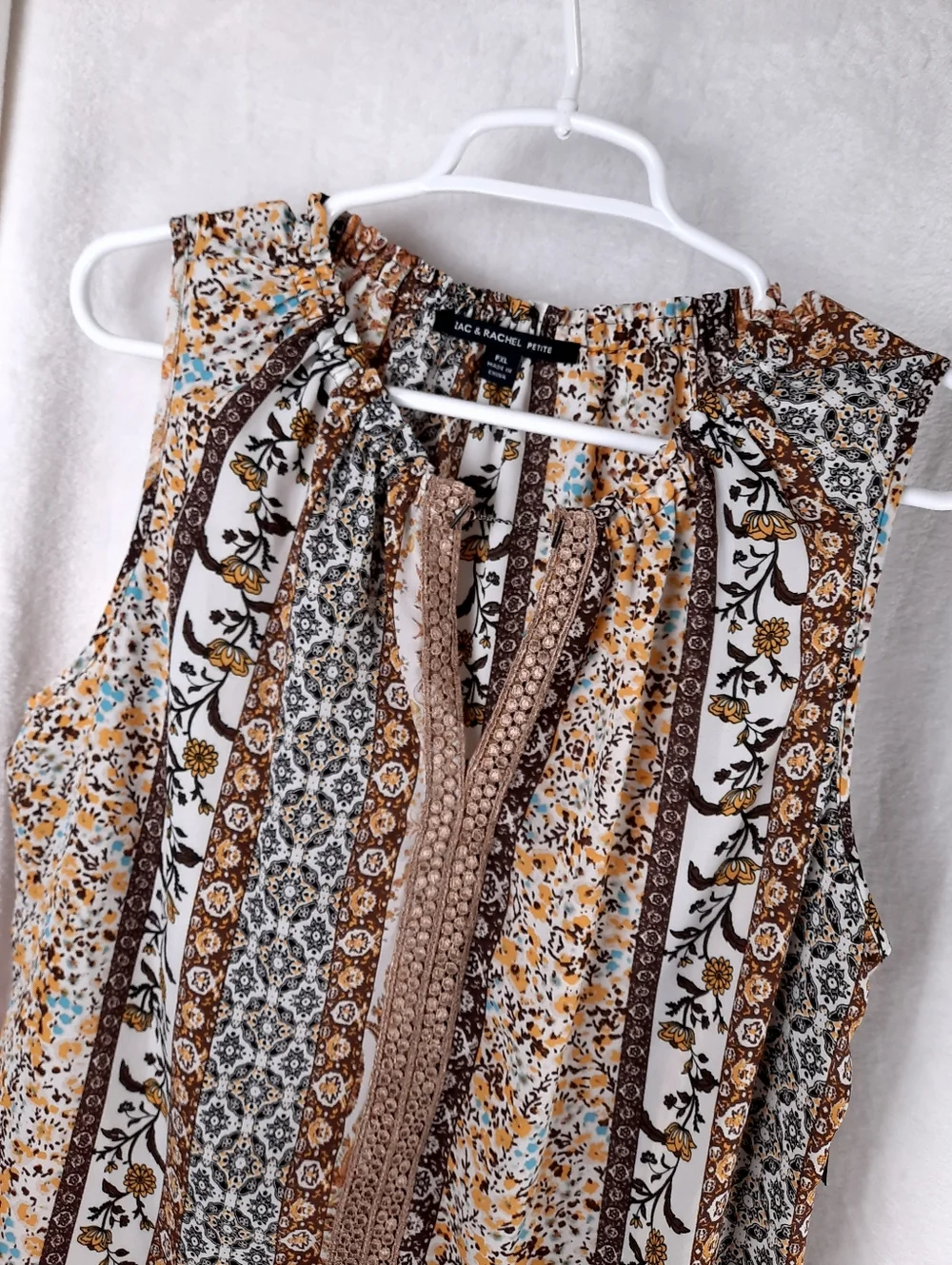 Zac & Rachel Blouse Boho Print Lace Details Sleeveless Top PXL - Picture 5 of 16